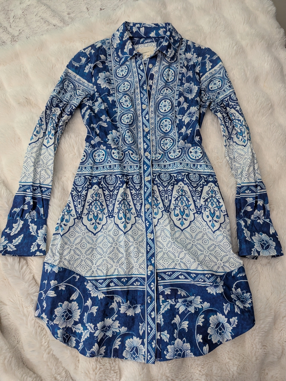 Anthropologie Blue & White Printed Button-up Shirt Dress